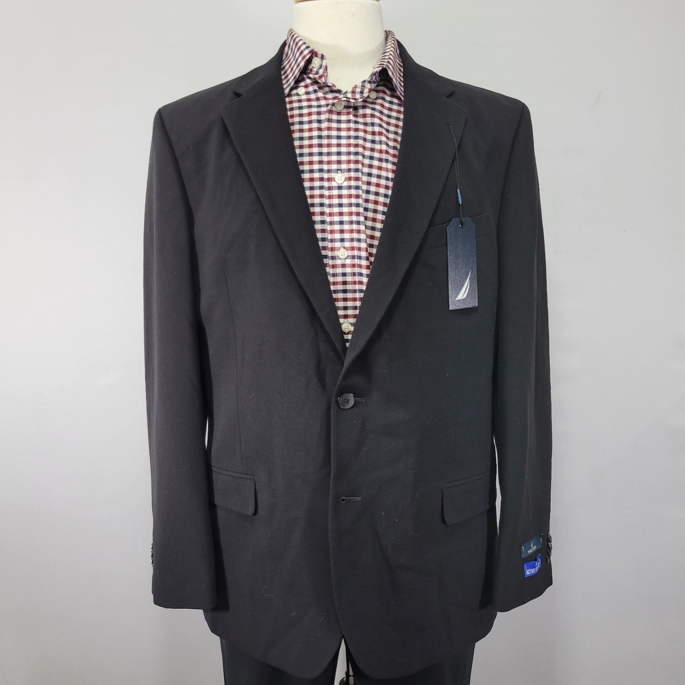Nautica GAFF Men's Sport Coat Blazer Two Button Black Active Stretch 44R NEW‎